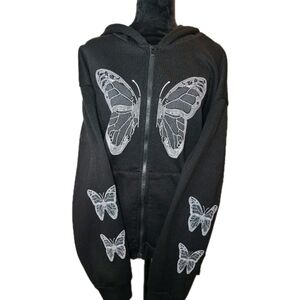 Shein Black Butterfly Print Fairycore, Cottagecore Hoodie, Size XL Grunge
